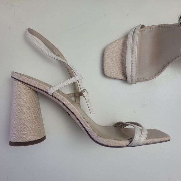 Sam Edelman Kit Ivory Square Toe Slingback Strap Cylindrical Block Heel Sandals - Picture 9 of 11